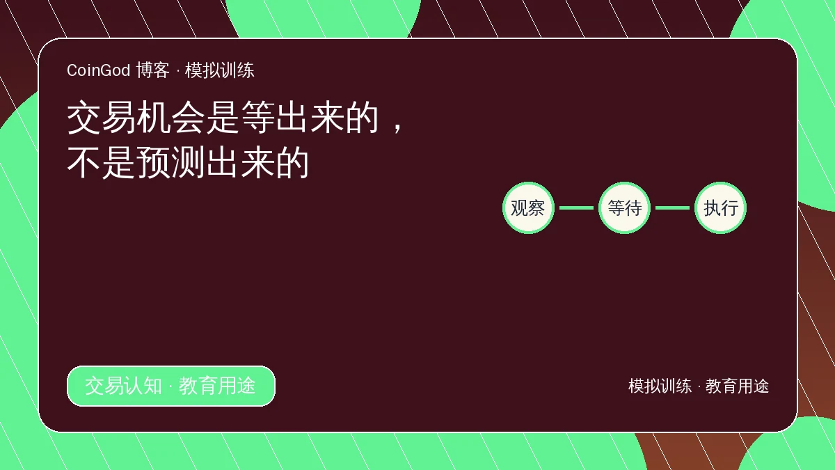 等待交易机会配图，展示观察、等待与执行三个阶段